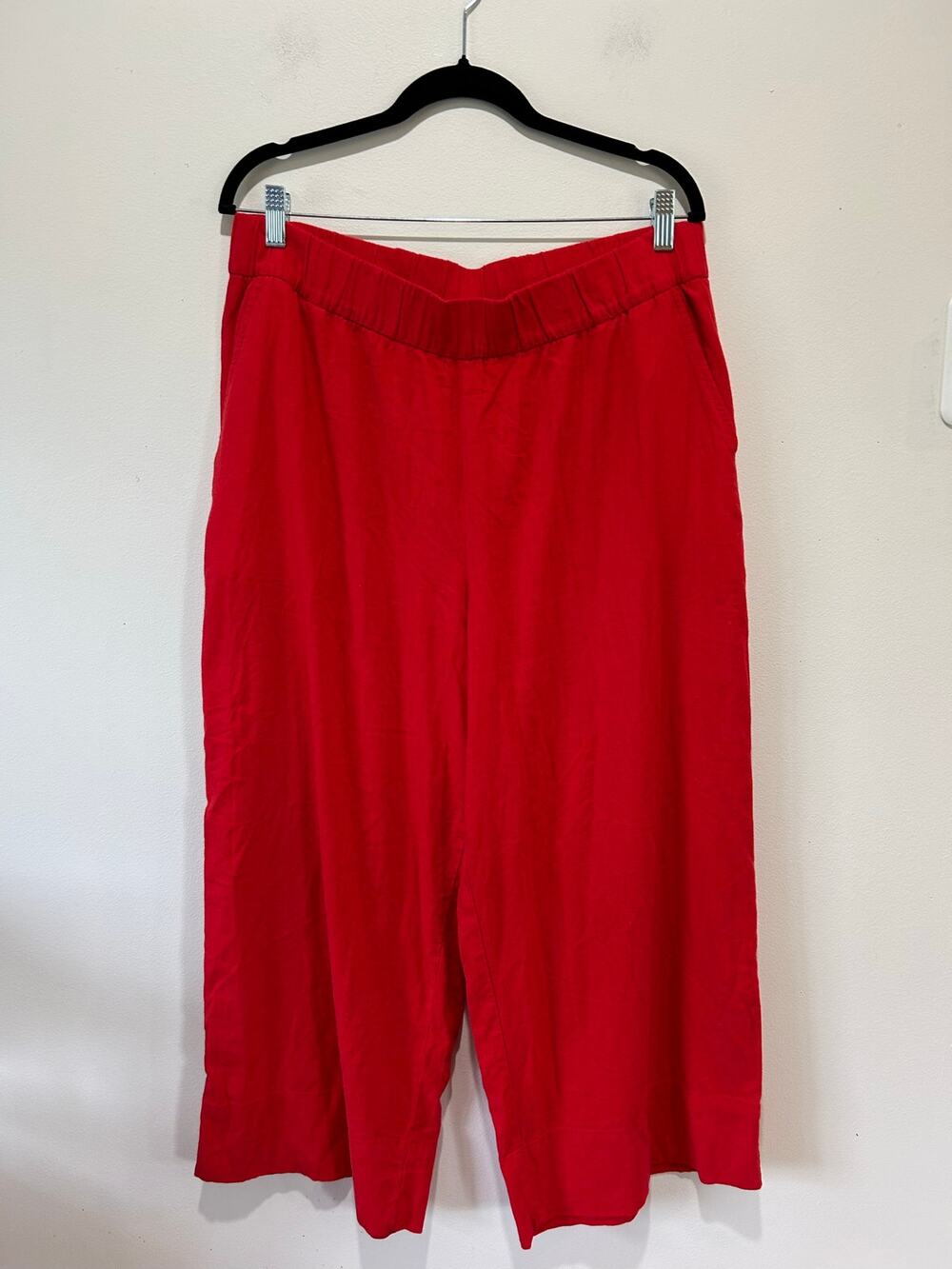 GAP red wide leg cropped pant womens L linen blend pull on casual